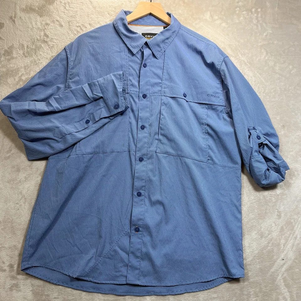 Orvis Shirt Mens L Active Fit Fishing Vented Seersucker Micro Check Hiking - Image 2 of 4