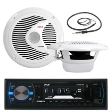PLMRB29B Black USB AUX AM FM Boat Receiver, Antenna, 6.5" 120W Marine Speakers