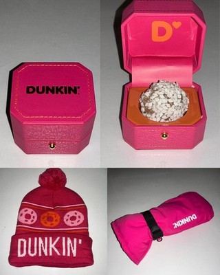 DUNKIN DONUTS - I DOUGH RING BOX - PINK MITTEN - KNIT WINTER HAT NEW
