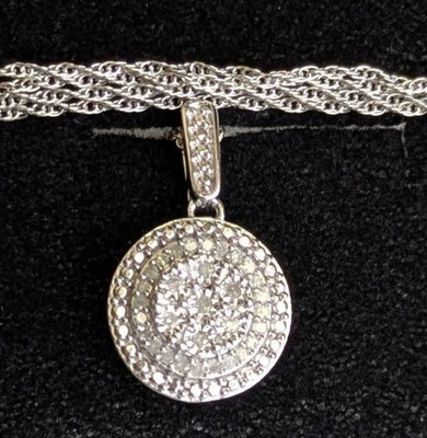 Silver-Tone Rope Chain Round Pavé Pendant Necklace