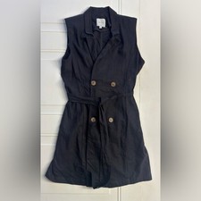 Love Tree Womens Sz S Black Linen Blend Belted Sleeveless Button Up Dress
