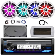 JVC Single-DIN Marine Radio, 4x 6.5" RGB LED Speakers, 4-Channel Amplifier W/Kit