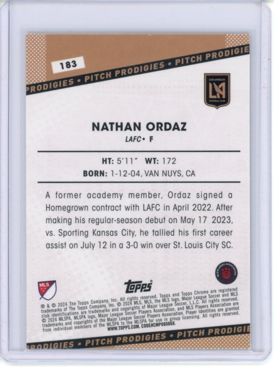 2024 TOPPS CHROME MLS SOCCER SAPPHIRE PITCH PRODIGIES NATHAN ORDAZ #183 view 2