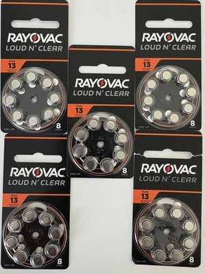 NEW Size 13 Rayovac Loud N Clear Hearing Aid Batteries 5 packs of 8  Expire 6/27