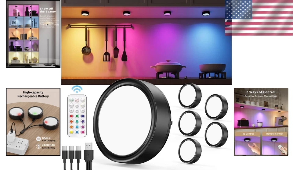Luces de disco magnéticas RGB que cambian de color - USB recargables para una fácil instalación Foto 2 de 4