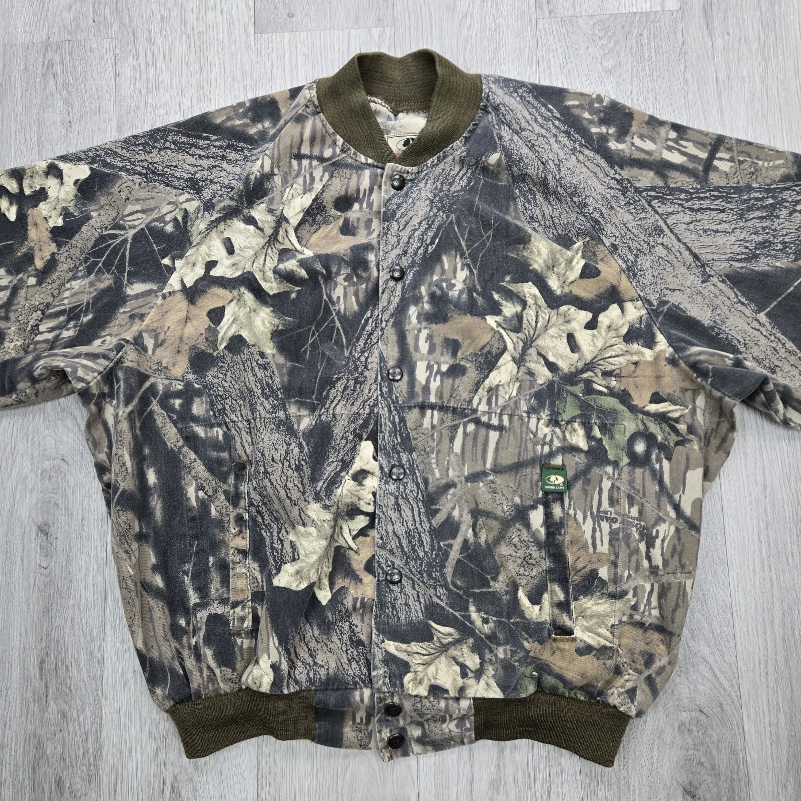 Vintage Mossy Oak Jacket XXL Breakup Camo Lightweight Snap Up Pockets 80s 90s
