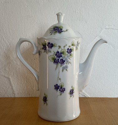 Eschenbach Veilchen Kaffeekanne mit Deckel und Unterteil Porzellan Vintage