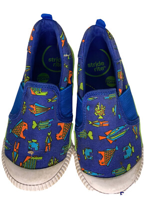 Stride Rite Boys SR Walker Blue Walking Shoes 8M YZTM Toddler Fish Design 