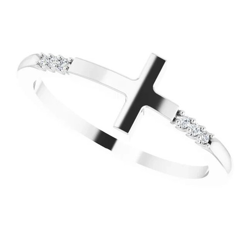 Anillo cruzado lateral apilable de diamantes en oro blanco de 14 K - Imagen 5 de 5