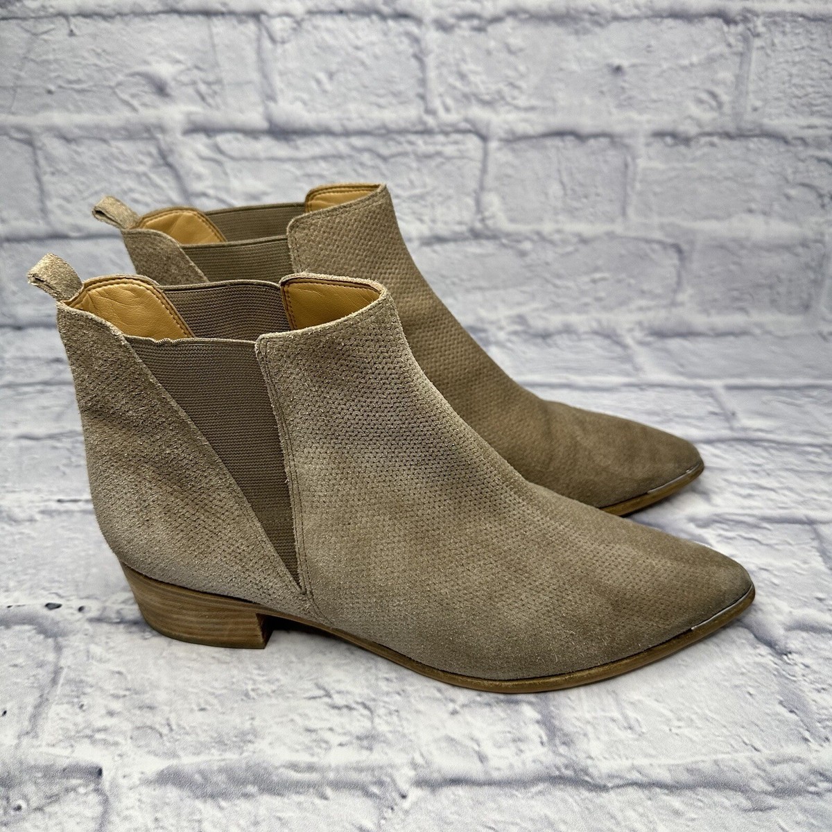 Marc Fisher Yale Pointy Toe Chelsea Boot Suede Leather Beige