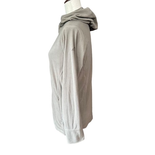 Eastern Mountain Sports Fleece Jacket Women M Gray Taupe Zip Long Sleeve Hood - Picture 2 of 12