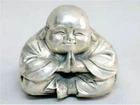 Old Tibet Silver Sitting Small Laughing Buddha Statue