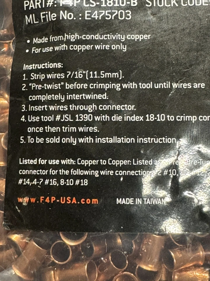 Оптовый медный обжимной разъем 500 штук 18-10awg - Изображение 3 из 3