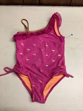 Limited Too 1 piece bathing suit tie detail pink gold flamingo girls sz 6X