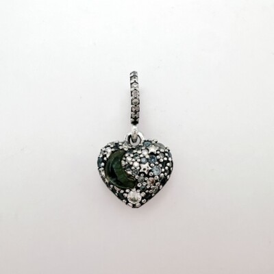 Genuine Pandora Pave CZ Sparkling Moon & Stars Heart Pendant (NO Necklace)