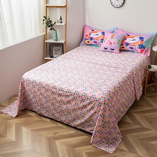 Girls Unicorn Comforter Set for Kids 6 Pieces Pink Floral Twin Colorful - Bild 3 von 6