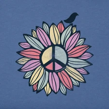 NWT Women's Life is Good Peace Sign Flower Bird Blue Sleeveless Crusher Tee Tank