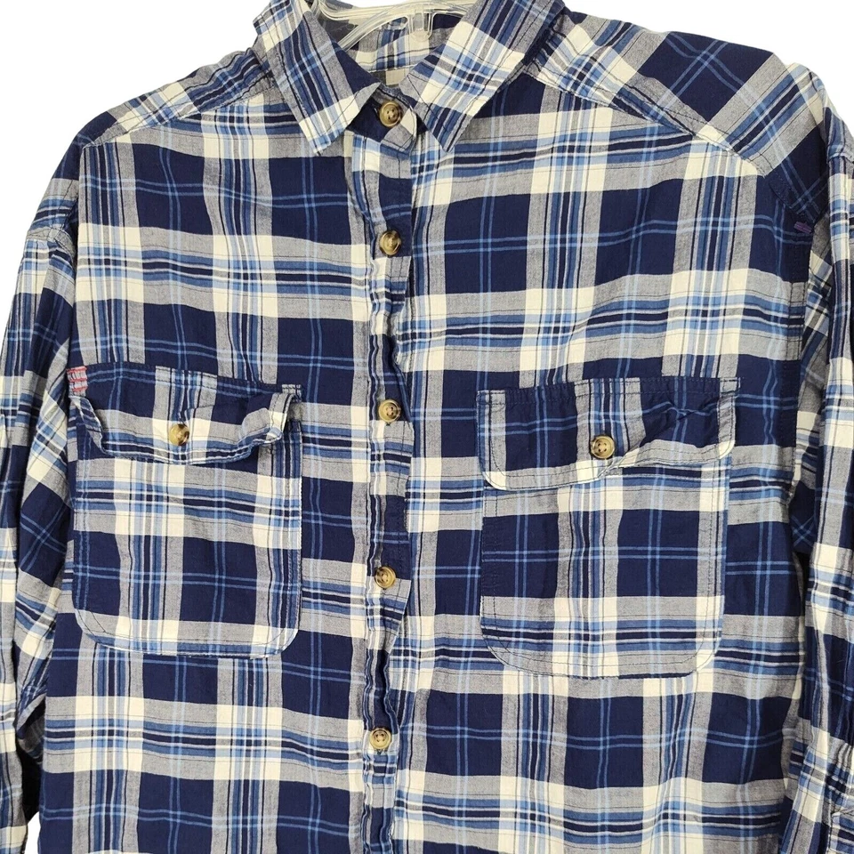 BDG Button Up Shirt Men Size S Blue White Plaid Flap Pockets Long Sleeve  - Image 2 of 4