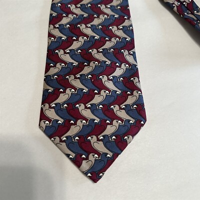 Boxelder Company Tie Mens Necktie M C Escher Birds Abstract Blue Red Vintage
