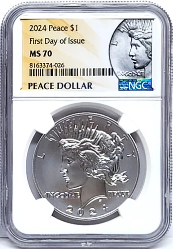 2024 p uncirculated peace silver dollar ngc ms 70 first day of issue   In Hand