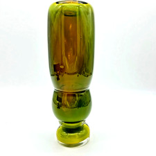 Vtg Large Handblown Art Glass Vase Artist Signed Murano Style Green Triple Bulb
