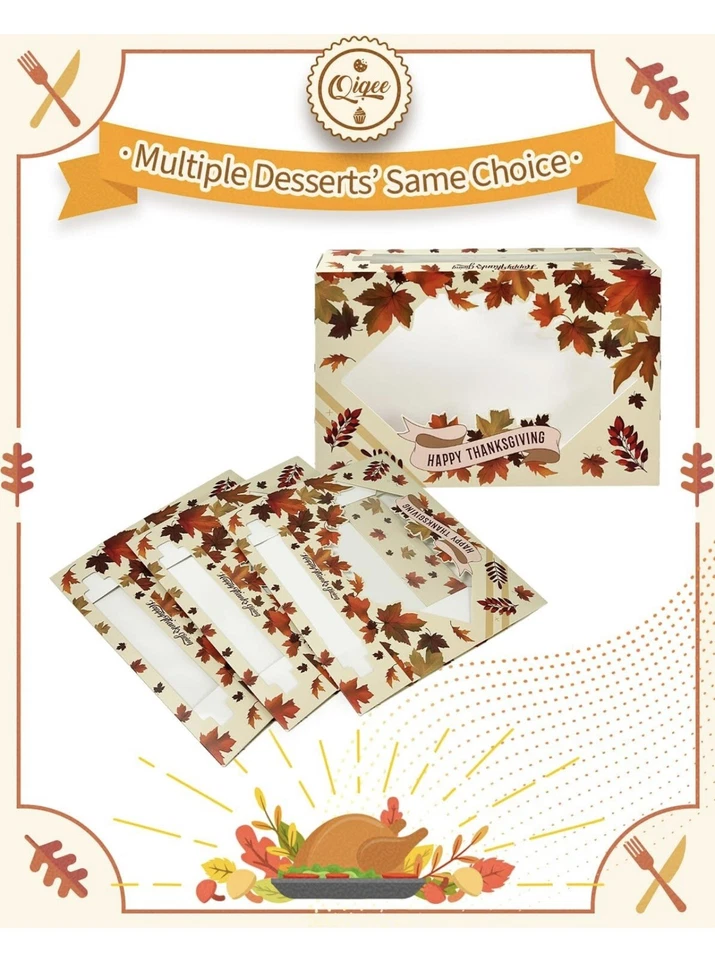 24 Baked Goods Box W/Window Pop Up Assembly 12"x 8"x 2.5" Thanksgiving Holidays - Image 3 of 4