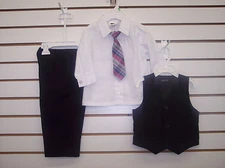 Infant Boys White & Black 4PC. Vest Suit Sizes 3/6Mt., 6/9Mt., 12Mt. & 24Mt.