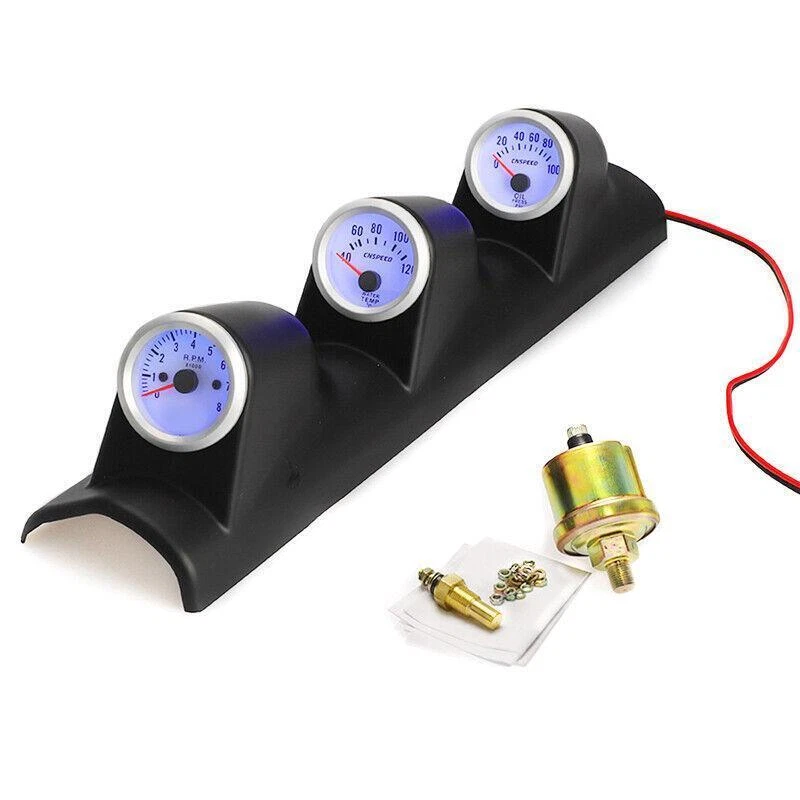 Kit de piezas de medidor de presión de aceite de temperatura del agua RPM tacómetro triple calibre para automóvil de 2 pulgadas Foto 4 de 4