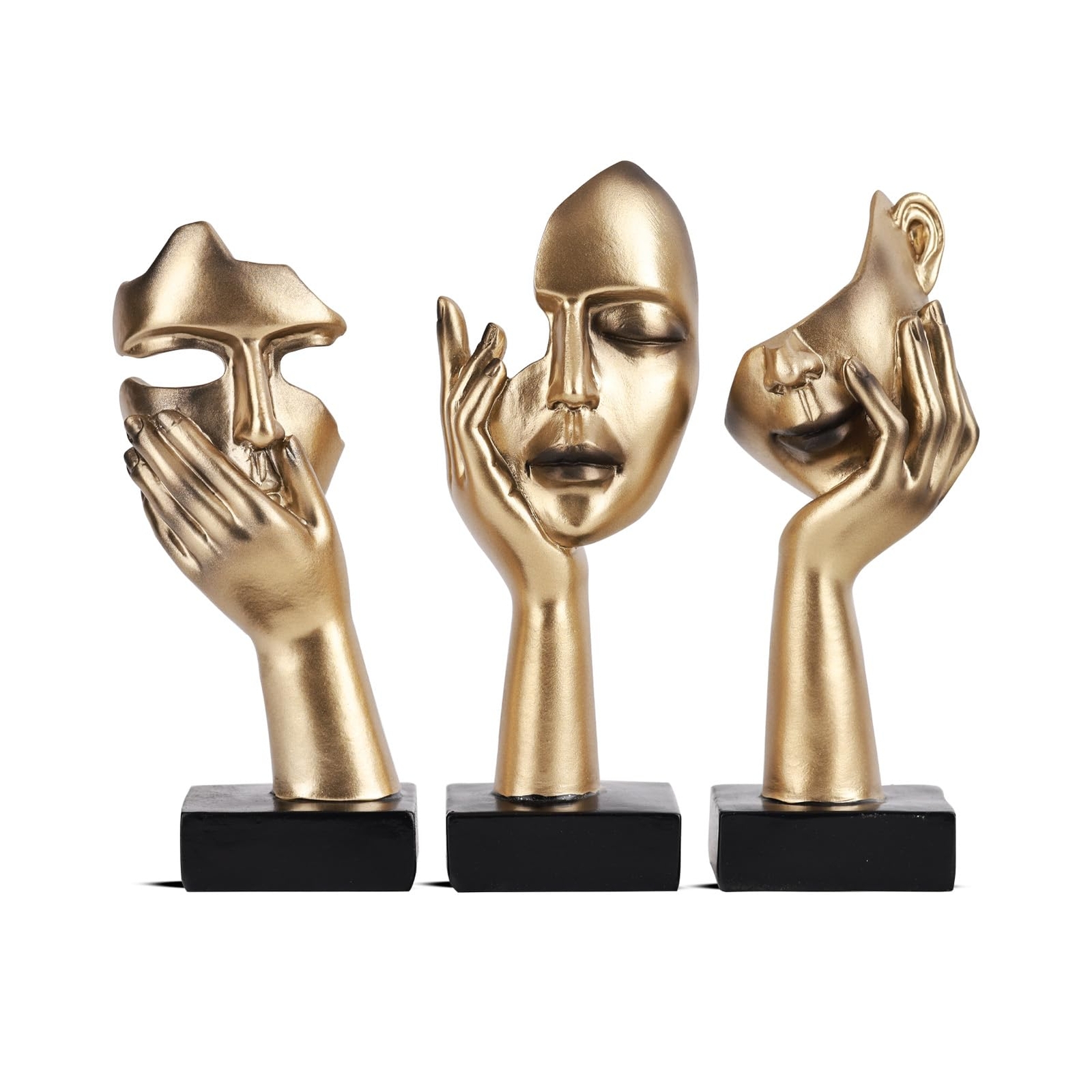 3 PCS Thinker Small Statue, Golden Black Abstract Art Sculpture Modern Home D...