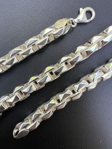 8mm 925 Sterling Silver Men Diamond Cut Rolo Hermes Link Chain Necklace Bracelet - Picture 1 of 24