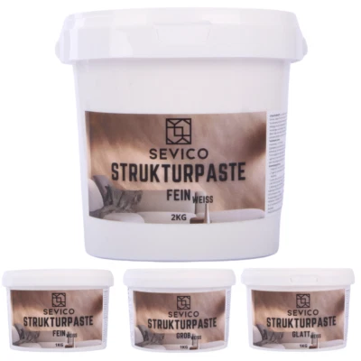 SEVICO Strukturpaste Weiße Fein, Glatt, Grob Spachtelmasse für Acrylmalerei 1 kg - 2 kg