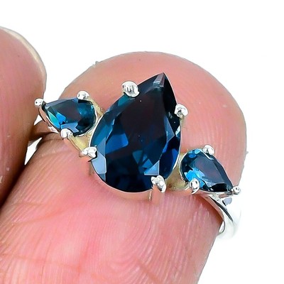 London Blautopas Edelstein Hochzeit Statement Ring Schmuck Größe 6 Sterlingsilber