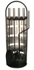 KOTARBAU&reg; 5tlg. Edelstahl Kamingarnitur Schwarz mit Silbernem Griff
