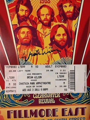 THE BEACH BOYS SIGNED POSTER BY BRIAN WILSON COA + CONCERT TICKET