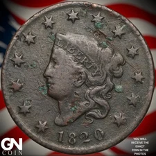 1820 SMALL DATE Coronet Head Large Cent B2220