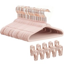 50 PCS 11 Inch Pink Kids Velvet Baby Clothes Hangers With 10 Clips NonSlip
