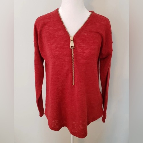 UEC Soft Surroundings Valentina Chunky Golden Zip Sangria Red Thin Sweater SZ M - Picture 8 of 16