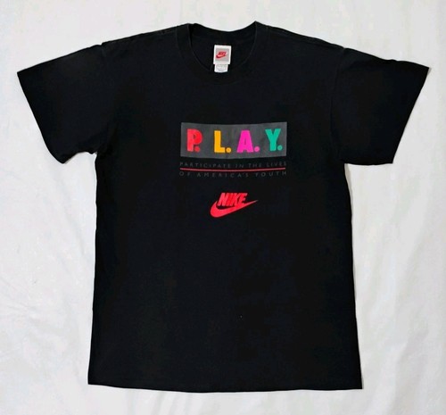 Men's Vintage Nike PLAY Graphic Made In USA Swoosh 90s T-Shirt Size XL 