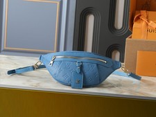 Women's Soft Sky Blue Embossed Leather Adjustable Waist Bag Crossbody Purse
