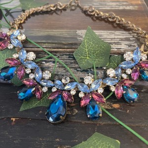 Fabulous Blue & Pink Rhinestone Vintage Statement Necklace