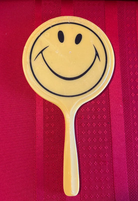 Vintage Smiley Face Handheld Mirror~Color Yellow, 10''x5'', Used/Good Condition