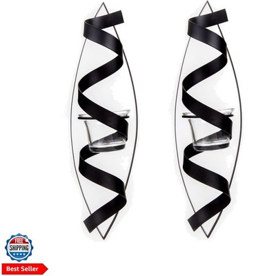 Lily s Home Black Metal Candle Holders,Set of 2 - Decorative Wall Sconces wit...