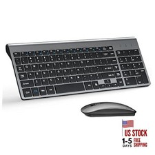 Wireless Keyboard and Mouse Ultra Slim Combo, 2.4G Silent Compact Gray Black