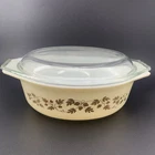 Pyrex Golden Acorn Casserole Dish #043 w Lid 1.5 Qt Vintage 1960s Promo Pattern