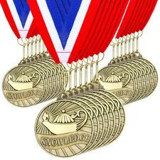 30 Pcs 2-inch Gold Winner Medals with Neck Ribbons for Students Tournament