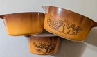 Vintage Pyrex Old Orchard Brown Casserole Nesting Dishes Set Of 3: 475, 474, 473