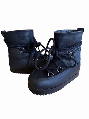 & Other stories Black Leather Moon Style Winter Lace Up Boots Size 8