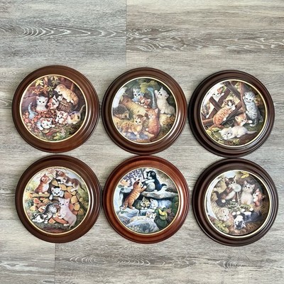 Set Of 6 Framed Kahla Scholz Cat Plates Van Hogan Scythe 1996-97 Braddex Germany