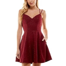 City Studio Wine Gold Glitter Criss Cross Back Fit Flare Dress Junior Size 11