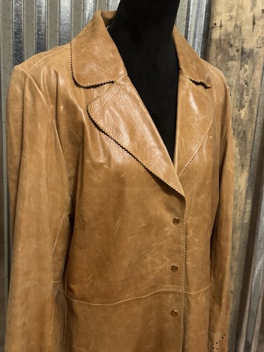 Vintage Lucien Piccard Soft Leather Long Jacket Perforated XL Caramel 70’s Mod Hip - Bild 5 von 22